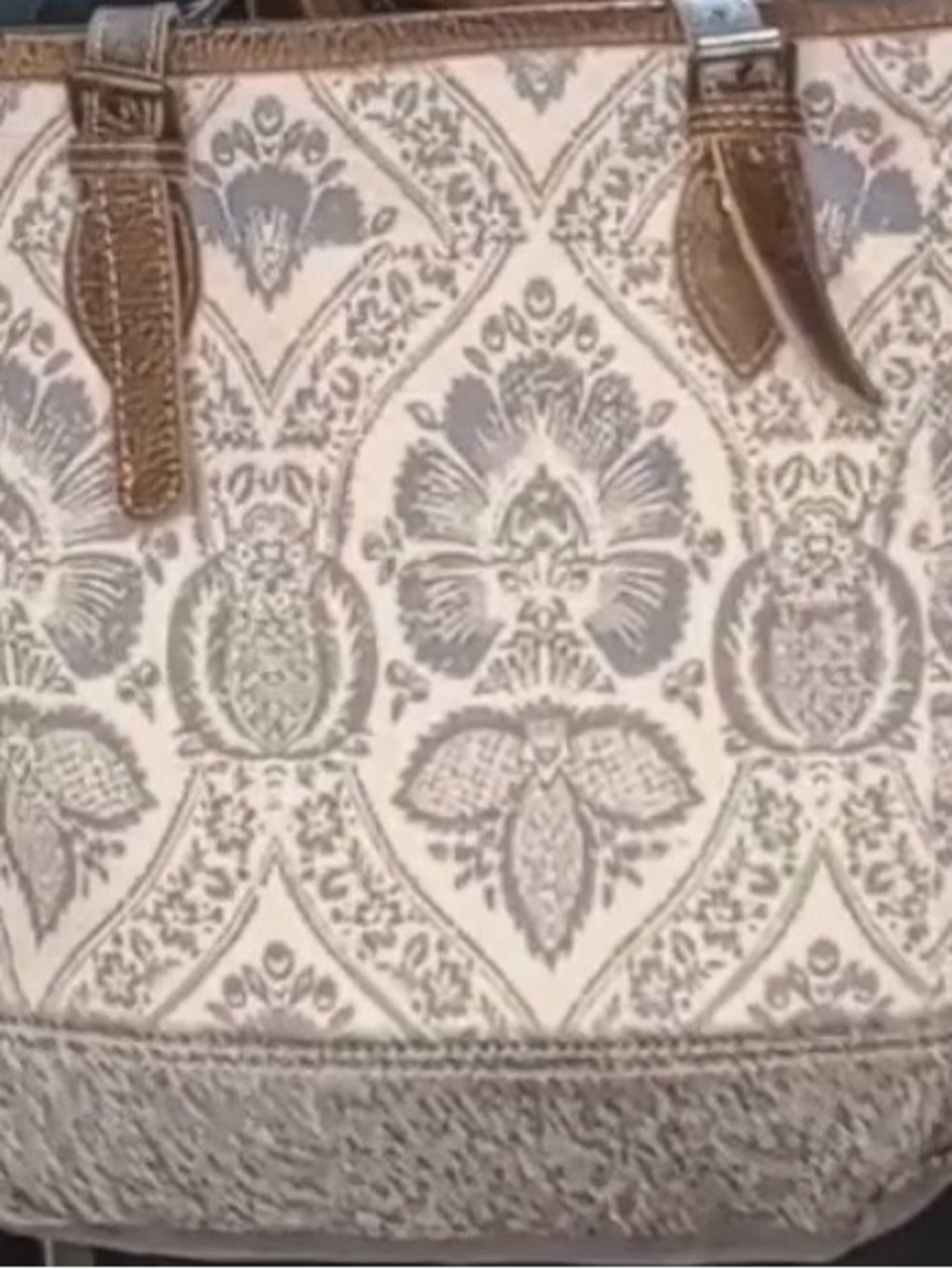 Myra Bag Beige and Brown Floral Jacquard Tote